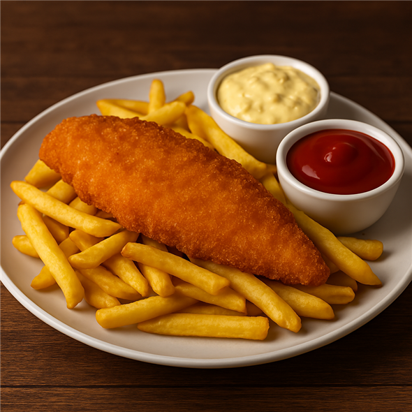 Fiskefilet med pommes frites (1 fisk)