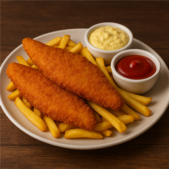 Fiskefilet med pommes frites (2 fisk)